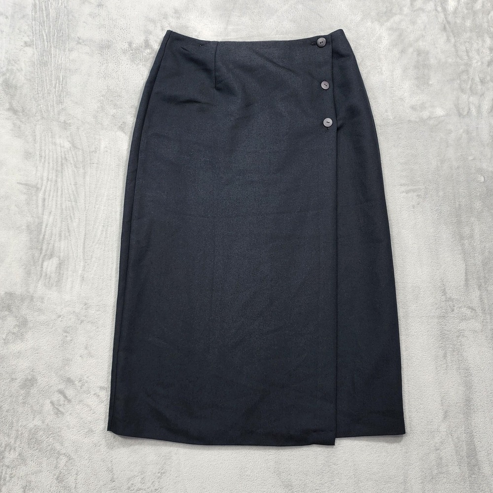 Vintage Penbrooke Lane Skirt Women M/L Black Wrap Midi Button Office Preppy Goth